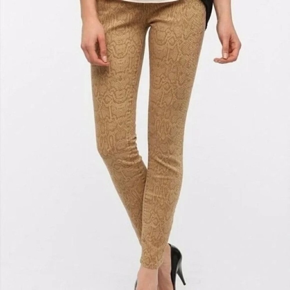 BDG High Rise Snake Print Cigarette Skinny Ankle Pants Jeans Women 27 Brown